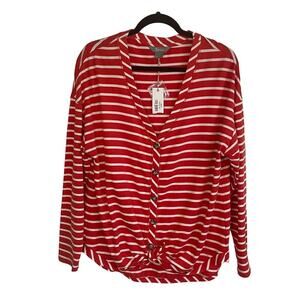 NWT Natural Reflections Red & White Stripe Tie Front Cardigan Style Top Size L
